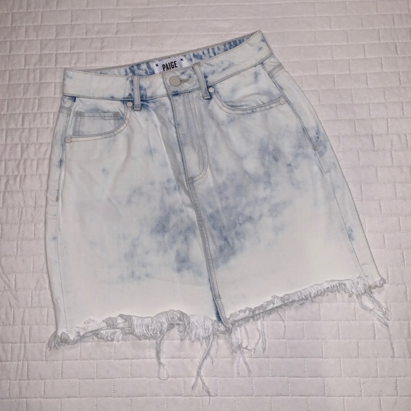 PAIGE Jean Skirt, Distressed Acid Washed Light Wash Denim, Raw Hem, Size 25 - Picture 3 of 15